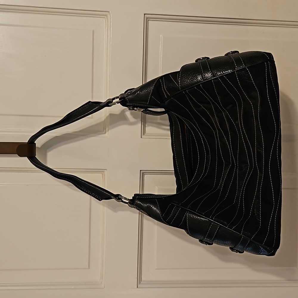 Bosca black leather and fabric women's hobo bag